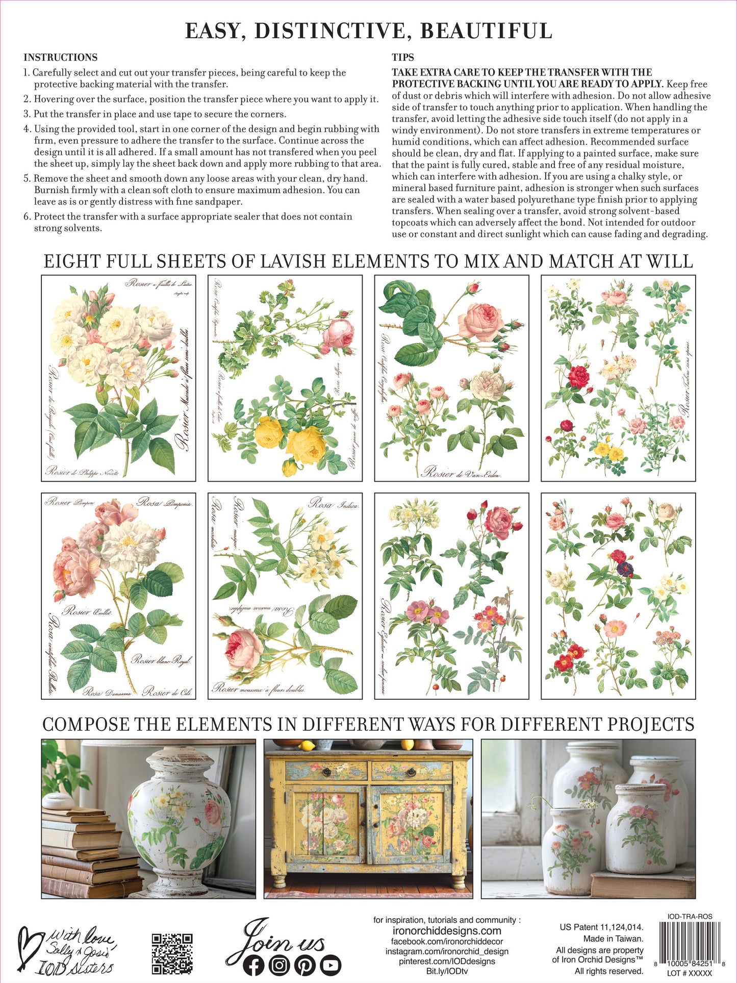 Rose Botanical Transfer Set