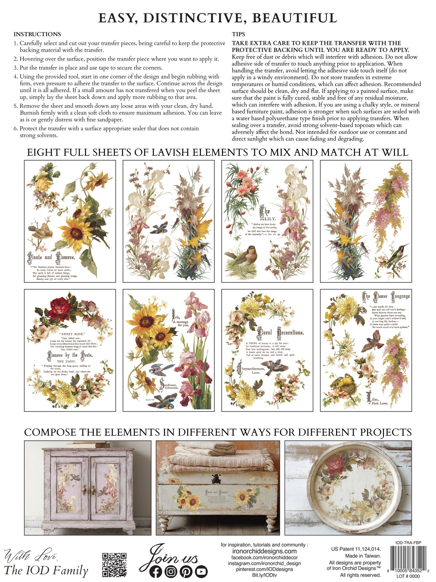 Flowers by the Poets IOD Transfer 8 Pages  12” x 16”